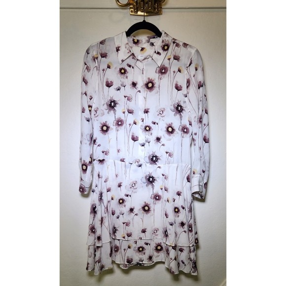 Equipment Femme Natalia Mini Dress Poppy White Silk Tiered Size Small Petite - Picture 2 of 11